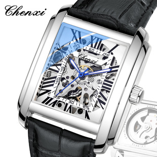 CHENXI TikTok Live Explosions Square Hollow Mechanical Watch Men's Leather Waterproof Automatic Mechanical Watch