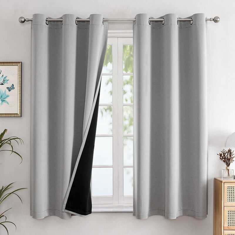 Chrisdowa 100% Blackout Curtains for Bedroom with Black Lining, 2-Layer Thick Blackout and Thermal Insulation Curtains