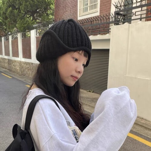 Cozy Knit Cable Knit Cap with Cute Little Flying Man Design, Matching Style from Dongdaemun, South Korea