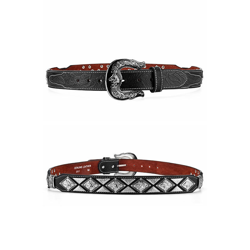 Cinturón de mujer cinturón hecho a mano estilo denim hebilla cuero genuino primera capa cinturón de vaca hombres y mujeres pantalones vaqueros a juego