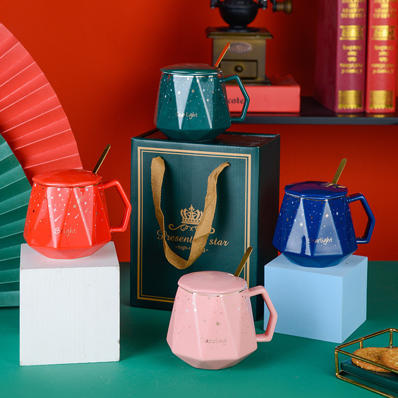 Taza de diamante rojo del norte de Europa, taza de marca de estrella, regalo de mano de alto valor, regalo de logotipo impreso privado, nicho