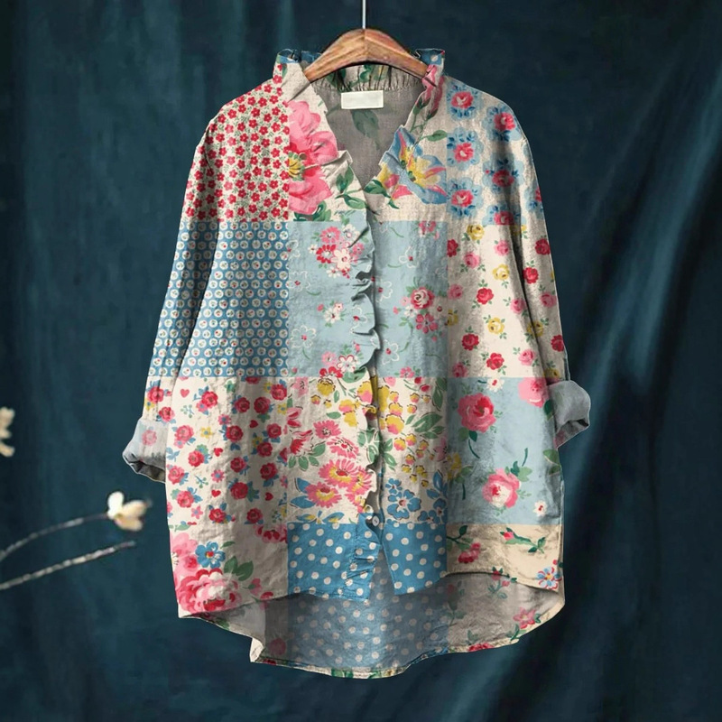 2025 Summer New Temu Amazon Aliexpress Loose Printed Casual Large Size Lace Women's Shirt