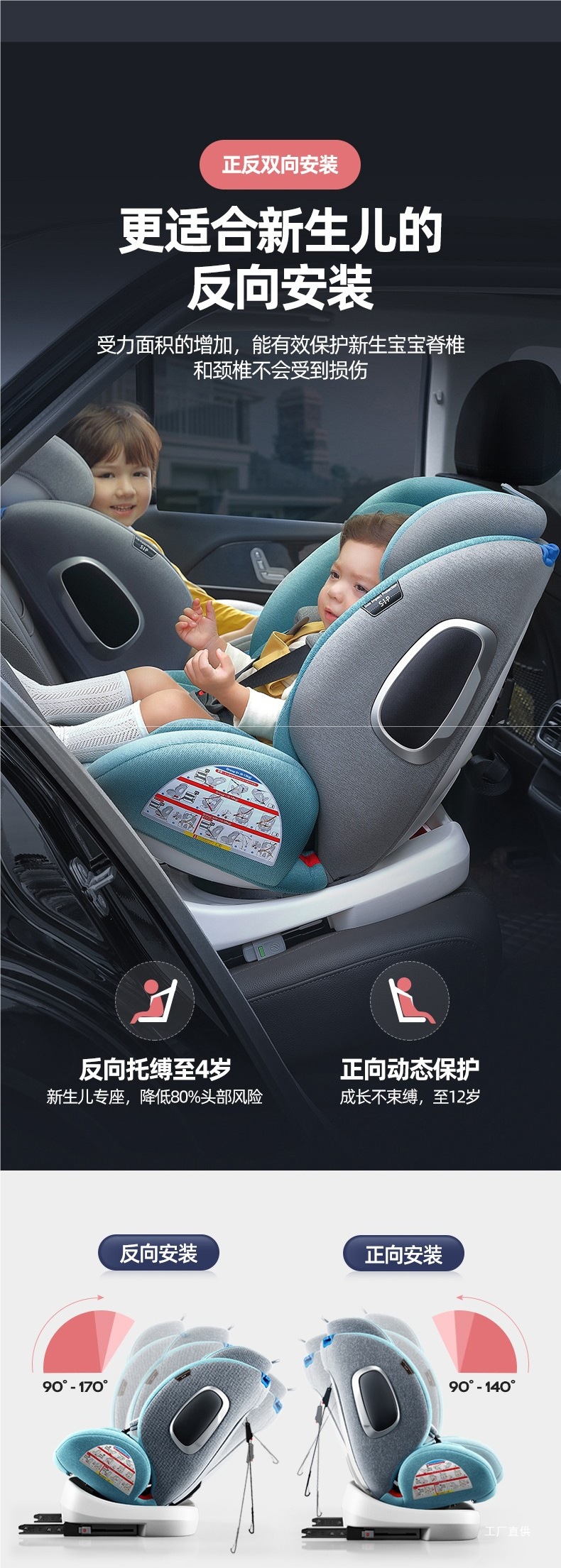 Child Safety Seat Car 360-Degree Rotating Seat 0-12 Years Old Baby Isofix Car Peihui