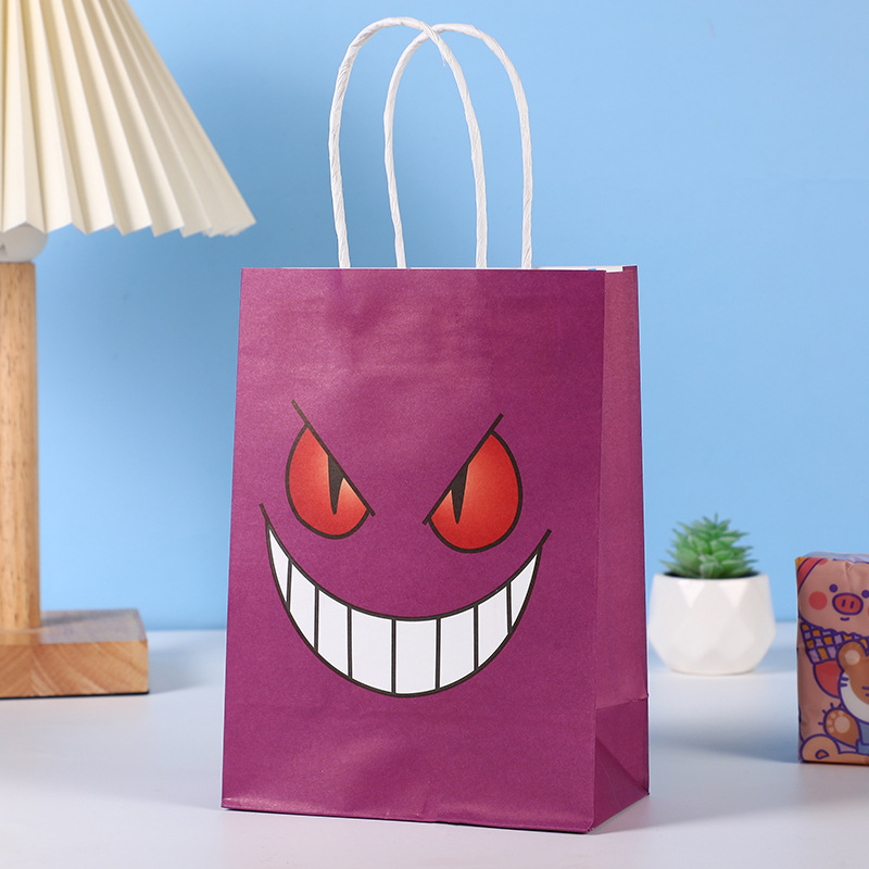 Nueva bolsa de fondo cuadrado de dibujos animados lindo bolsa de papel Kraft para llevar bolsa de embalaje bolso al por mayor logotipo imprimible