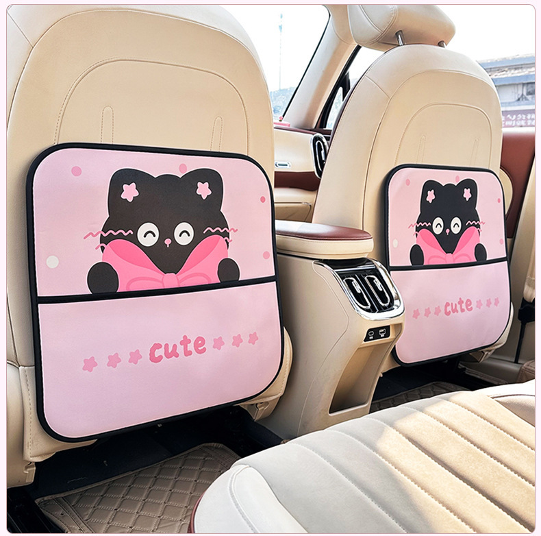 Car Seat Back Anti-Kick Pad Cute Cat Car Rear Storage Anti-Dirty Pad Creative Multi-Functional Car Protective Pad
