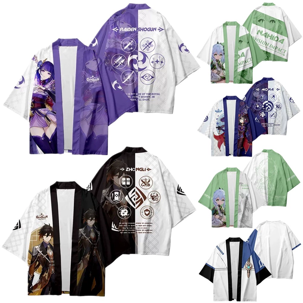 Оригинальный бог плащ пианино грецких орехов Мона гром и электрическая генералы второго уровня аниме грецкого ореха с семью рукавами кимоно домашний халат