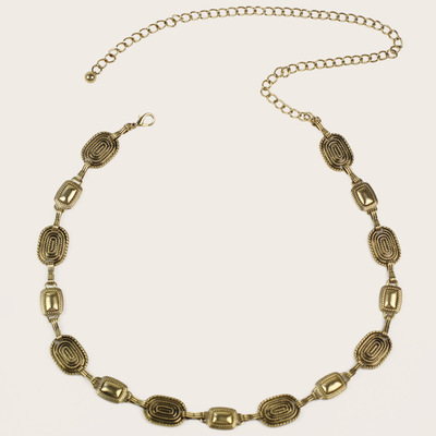 2021年新款古銅色幾何複古腰鏈女士爆款跨境金屬優雅經典廠家直銷