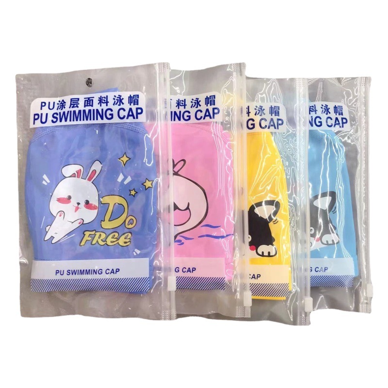 Children's swimming cap cute cartoon waterproof boys and girls Universal long hair swimming cap fashion printed Pu cap swimming equipment