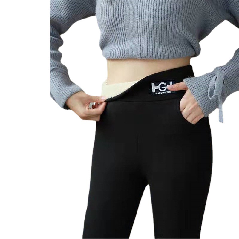 Otoño e Invierno TikTok popular forrado de lana gruesa HG bolsillo estándar de lana de cordero polainas ropa exterior pantalones de algodón Mujer Barbie pantalones calientes