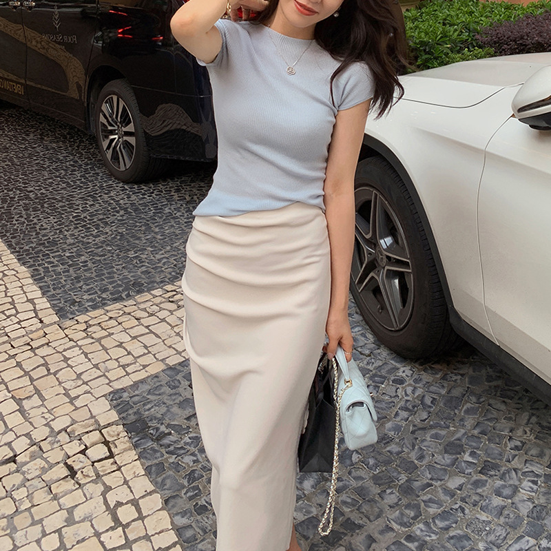 Yangtze Yarn Seamless Soft Short Sleeve Round Neck Wool Base Shirt Summer Cool White T-Shirt in stock