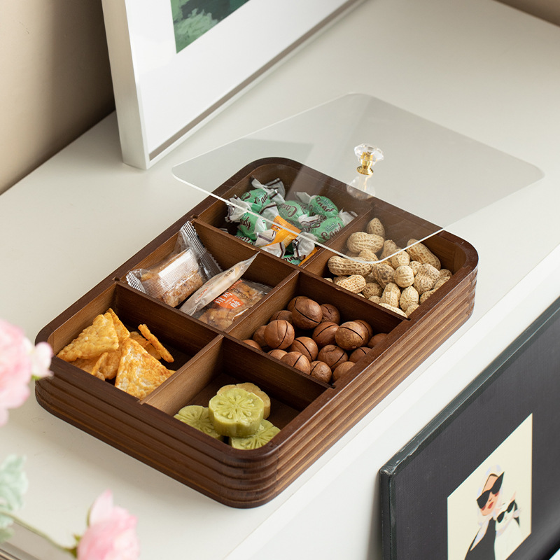 Luz lujosa 2025 nueva línea de red de seis palos de fruta color nuez mesa de té de sala de estar doméstica coloca bandeja de refrigerios