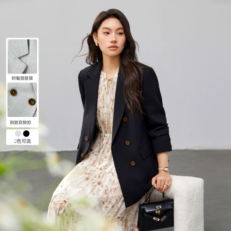 [Двухбортный пиджак с пистолетным воротником] Funny Show большой размер женский толстый mm2025 весенний стиль новый