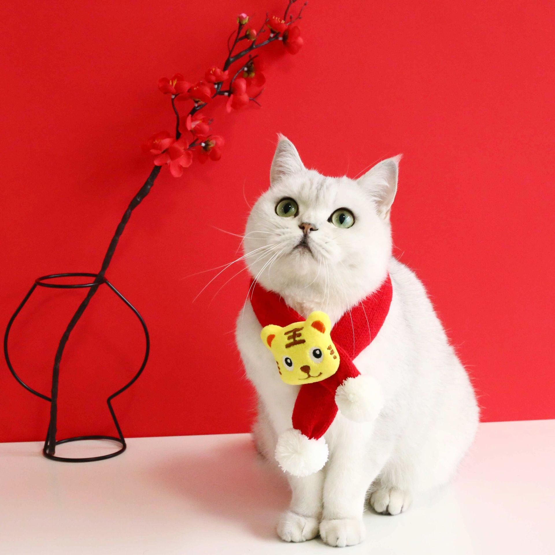 Mascota Año Nuevo Festival de Primavera celebración Fu lana de punto Tigre Año bufanda de dibujos animados gato Oso De Peluche perro bufanda Accesorios