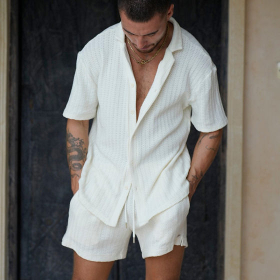 2025 Amazon spring and summer new men's commuter suit casual button shirt short sleeve shorts men's foreign trade