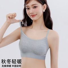 秋冬轻暖无痕套头式吊带抹胸百搭内搭固定杯内衣女软支撑文胸保暖