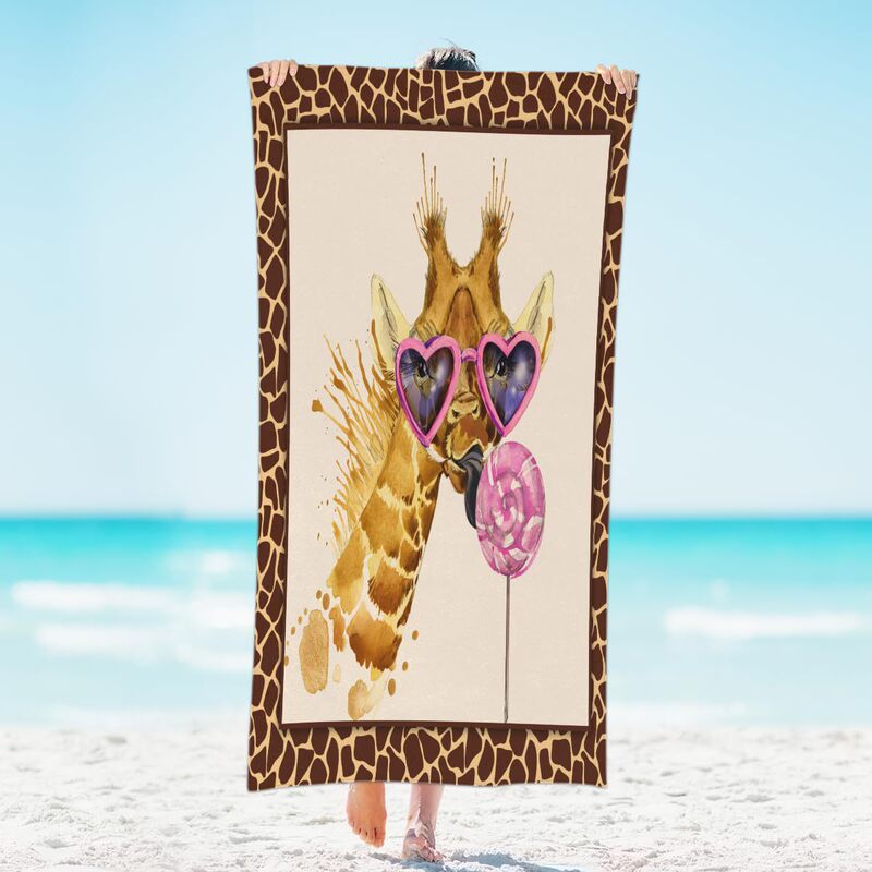 Funny Giraffe Microfiber Oversized Beach Towel Lightweight Water Absorbing Sand Free Beach Towel Adult Men and Women Travel