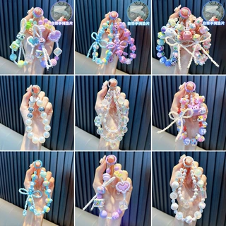 手绘马卡龙爱心米粒珠手机链少女配饰礼品多彩亚克力钥匙扣