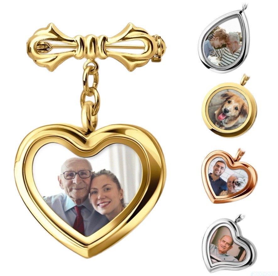 Heart-shaped photo frame pendant with diamonds, water drop pet memorial pendant, keychain, DIY accessory, pet photo frame