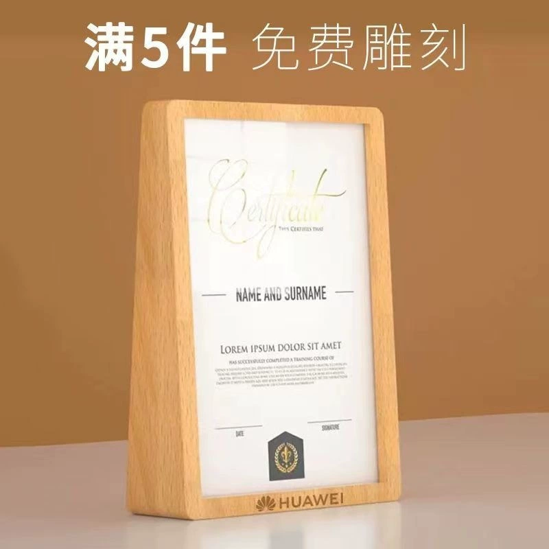 A4 acrylic beech certificate display frame framed patent authorization letter glass photo frame table honor certificate frame