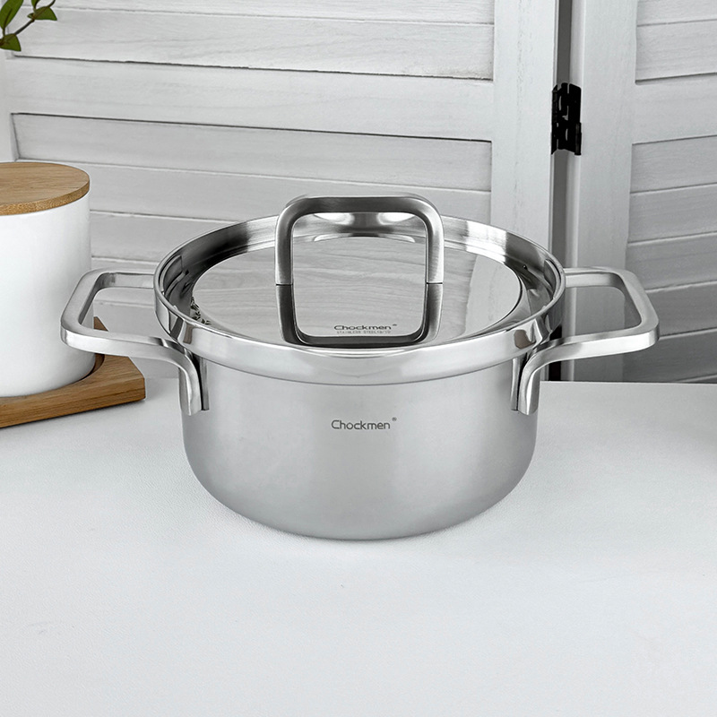 Chockmen Zhuo Deming 18 / 10 olla de acero inoxidable cubierta de acero giratoria 16cm pequeña olla de leche desviador