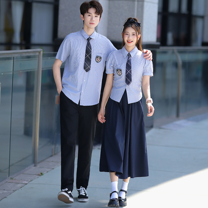 2025 Couple College Style Summer Student Men's and Women's Short-Sleeved Shirt Suit Class Uniform School Study Performance Uniform