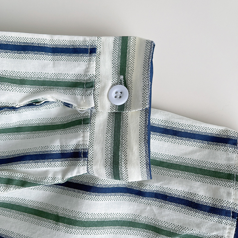 Camisa fina de primavera y verano para niños Camisa de dibujos animados de manga larga para bebé a rayas coreanas Camisa de primavera y otoño para niños