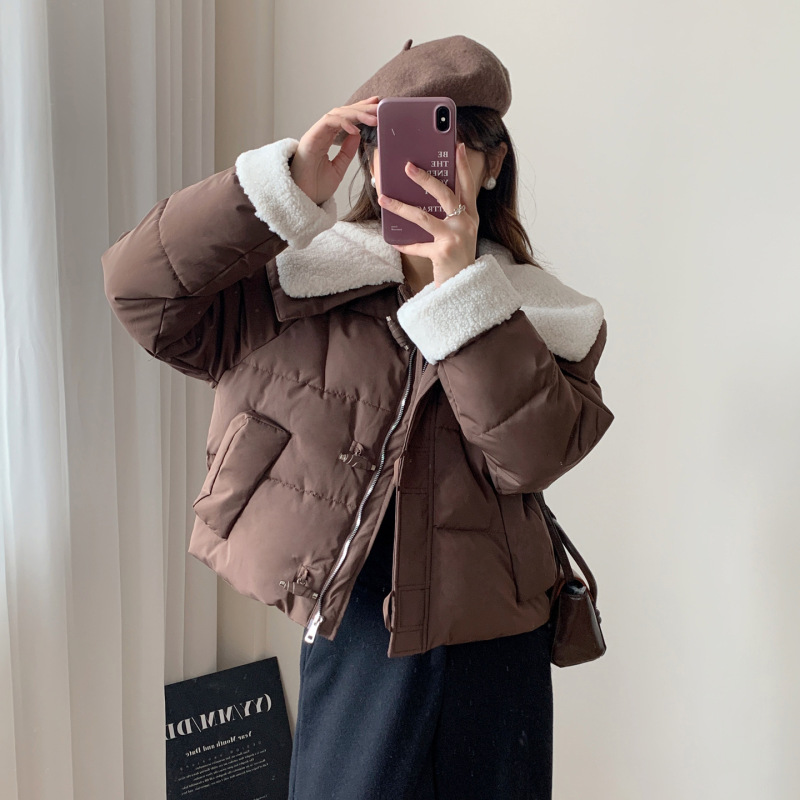 2025冬季新款羽绒棉服女韩版休闲小个子牛角扣保暖羊羔毛棉衣外套|undefined