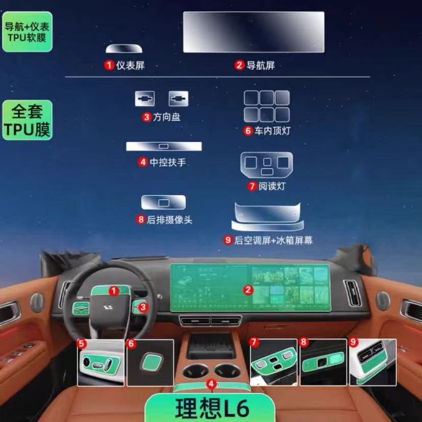 Suitable for 24 models of Li Auto L6 interior protection, center console film, navigation screen TPU film, car decoration accessories, modification