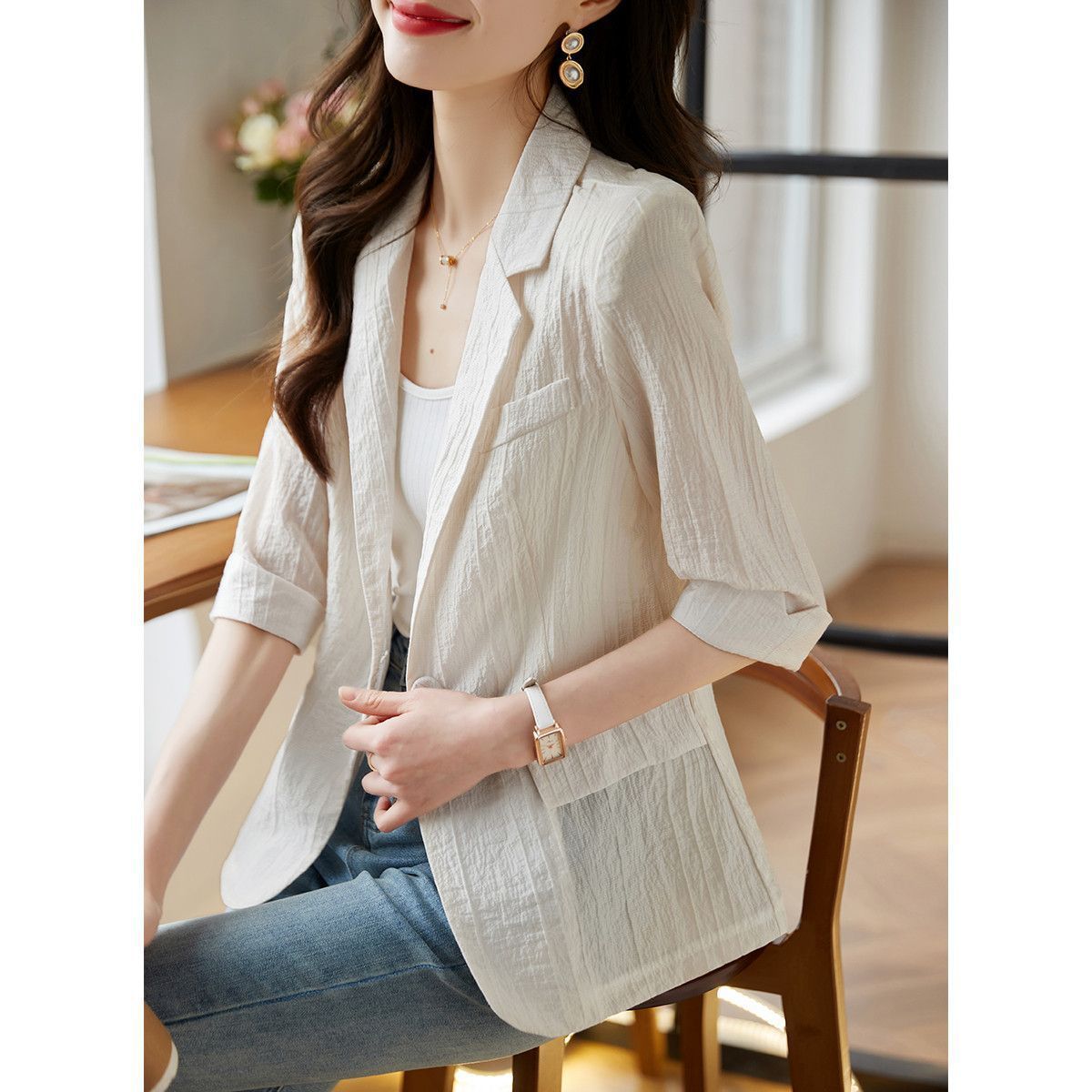 Solid color fashionable thin autumn trend classic suit jacket