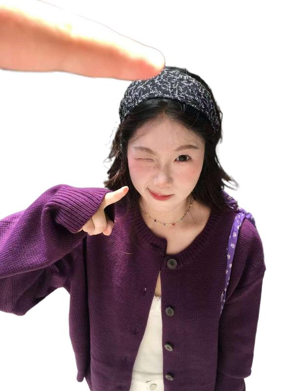 韩系慵懒风超显白紫色毛衣开衫外套女秋季休闲宽松针织开衫上衣冬|undefined