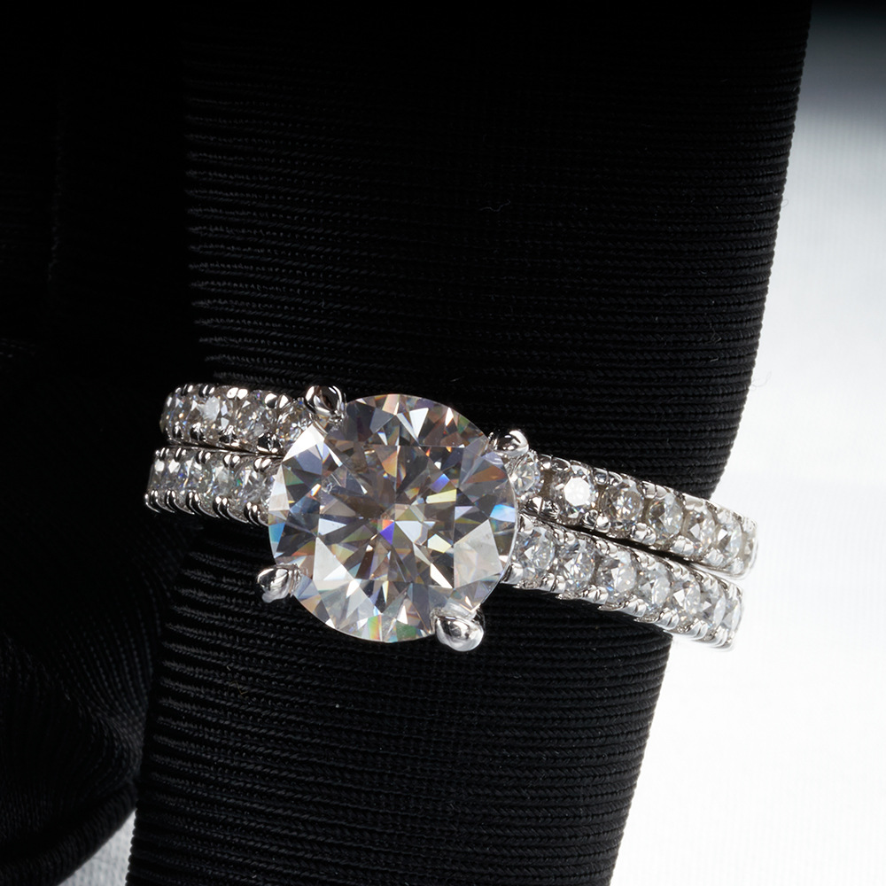 Mujeres de plata esterlina 925 diamantes de moda dos en un anillo de matrimonio de piedra de mozanita anillo de piedra principal 3 quilates venta caliente transfronteriza