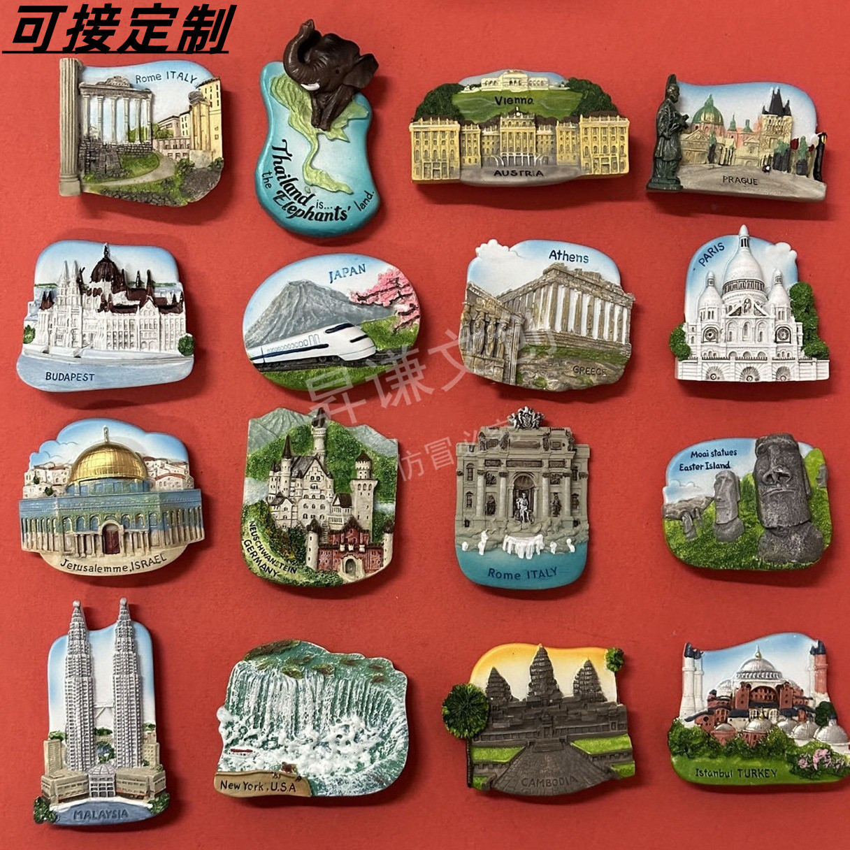 新款世界各国旅游景点立体树脂磁性冰箱贴旅游纪念品厂家