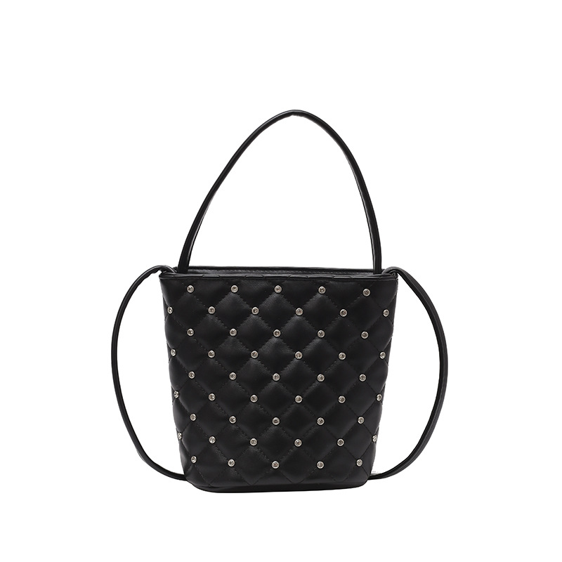Bolso de cubo Xiaoxiangfeng 2025 verano nuevo estilo bolso de hombro con incrustaciones de diamantes de estilo occidental bolso de mensajero de hilo bordado de diamantes mujer