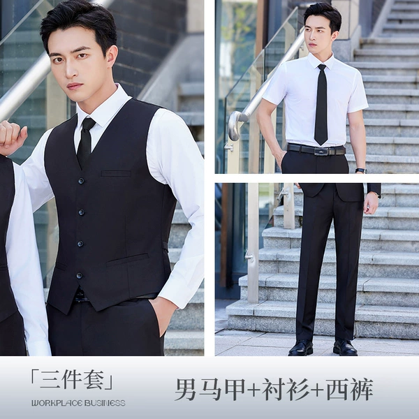 Black vest, shirt, trousers, with short sleeve