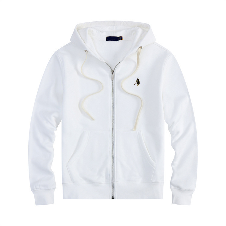 Rl Winter Fleece-Lined Small Zipper Sweatshirt and Sweatpants Set, Pure Cotton, Loose Fit, Embroidered Jacket, Fleece-Lined for Warmth