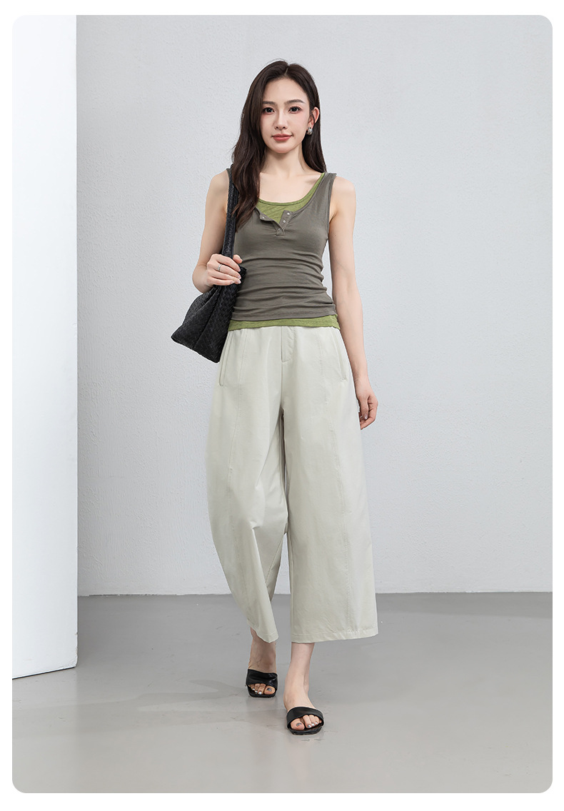 Quần culottes nữ ống rộng cạp cao dáng bong bóng, chất vải mỏng mùa hè, che hông tôn dáng — Hổ phách gừng chi tiết 27