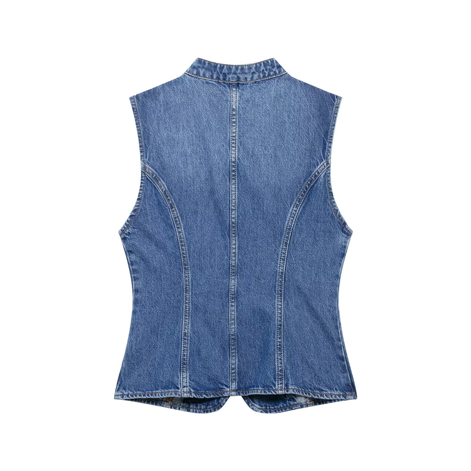 ZAZA hecho en casa estilo europeo al por mayor ropa de mujer de moda de cordón de nudillo chaleco de vaqueros 9942153 image 4