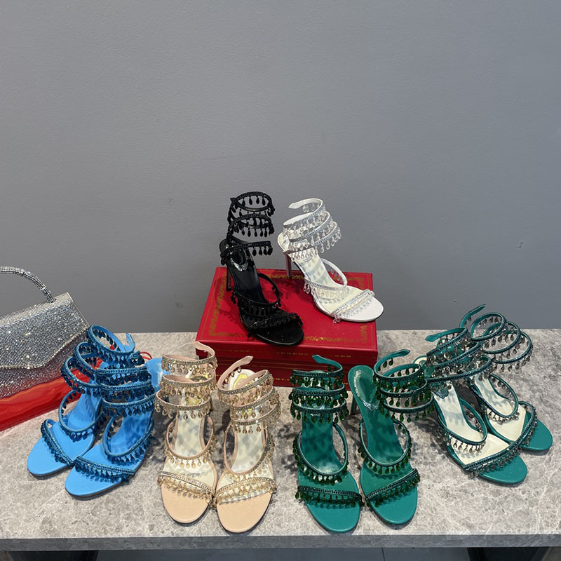 2024 spring and summer new crystal lighting style sandals with rhinestone snake-shaped winding stiletto heel fashion high heels