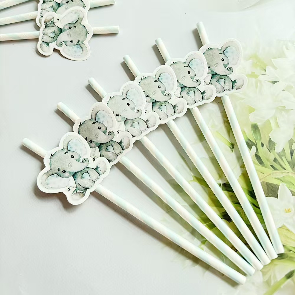 Elefantes transfronterizos tarjetas de elefantes paja desechable decoración de dulces fiesta paja pastel decoración