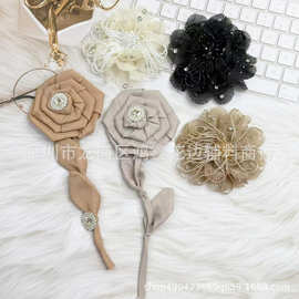韩版超仙欧根纱烧边水晶大花朵diy手工编织百搭发夹发饰材料批发