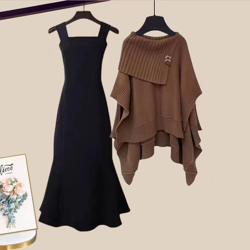 (2개) 겨울 세트 여성 디자인 세트 2024 새로운 디자인 감각 스웨터 슬림 피쉬 테일 스커트 투피스 패션