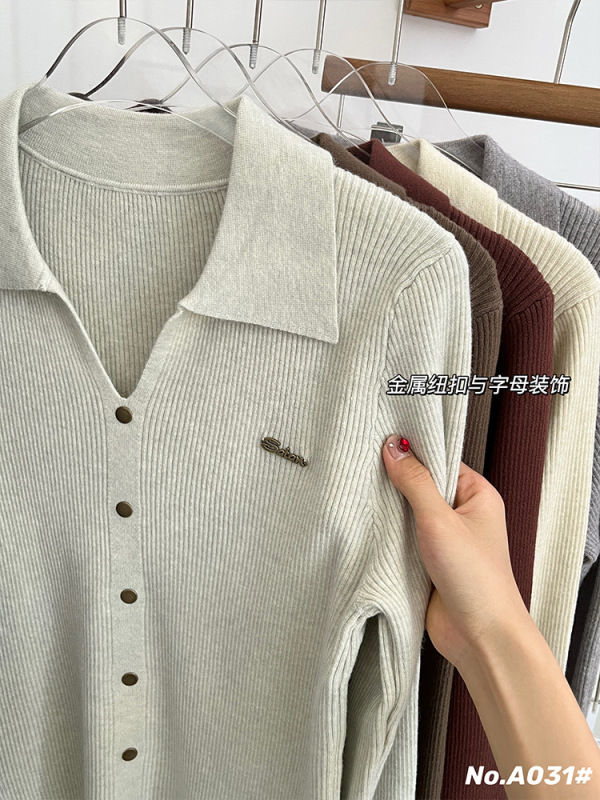 富欣娜纯色polo领羊毛针织衫秋冬上衣女显瘦内搭高级感毛衣打底衫|undefined
