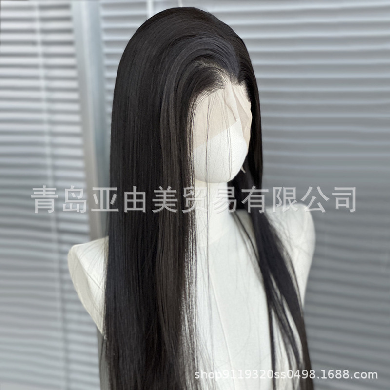 Black Lace Front Wig for Foreign Trade, 13X4, Imported Japanese Silk Long Straight Hair, High-End Synthetic Fiber Wig for Women