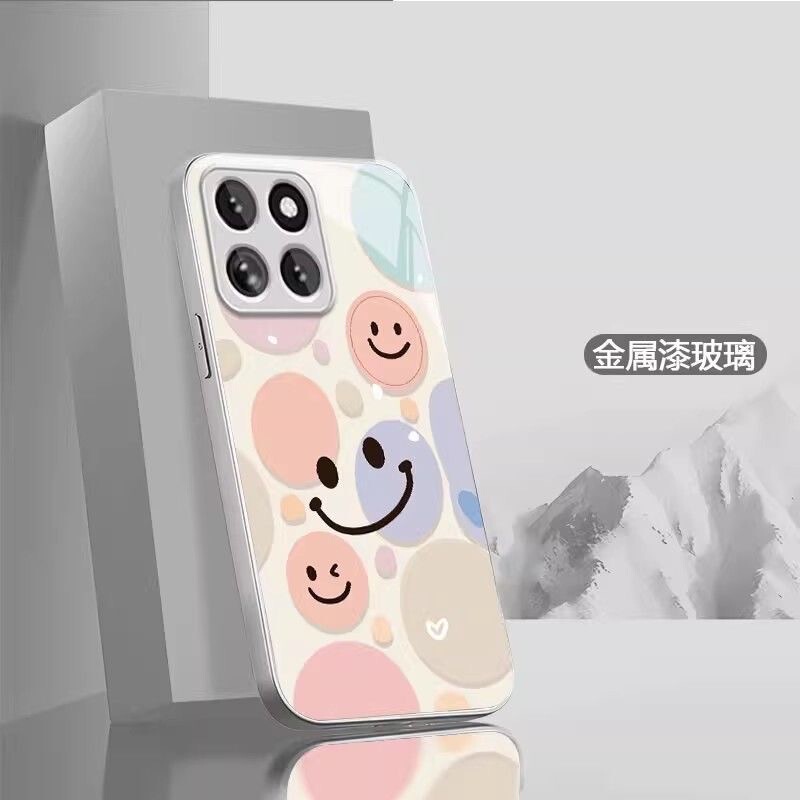 彩色缤纷笑脸适用苹果16华为vivo小米oppo金属漆玻璃防摔手机壳套|undefined