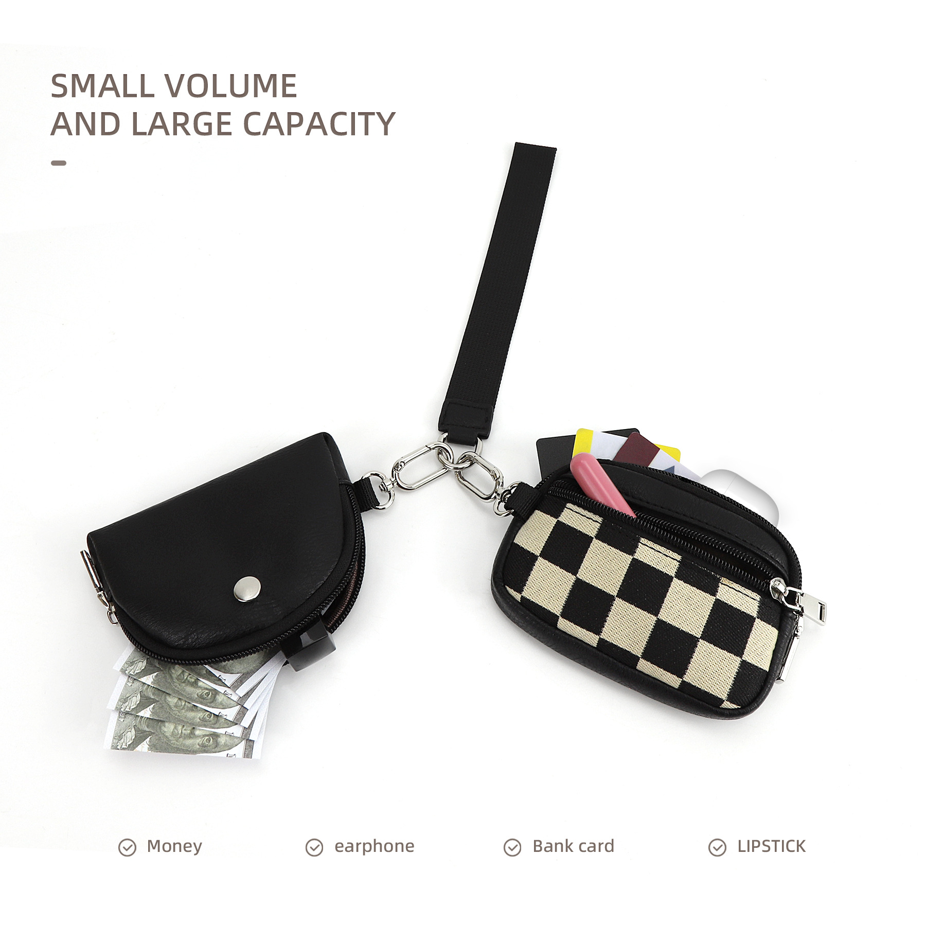 81g Weight Zipper Closure Type Coin Purse Bags Type Daily Occasion pu, Polyester Material Checkered Pattern All Seasons Season Unisex Gender Simple Style Style Square Shape Unisex Checkered Pu Polyester Zipper Coin Purses 4