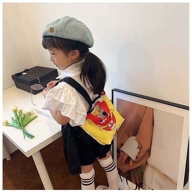 2023 Trendy and fashionable children's canvas cartoon printed crossbody bag, Korean version cute single-shoulder hand-held girls' coin purse undefined