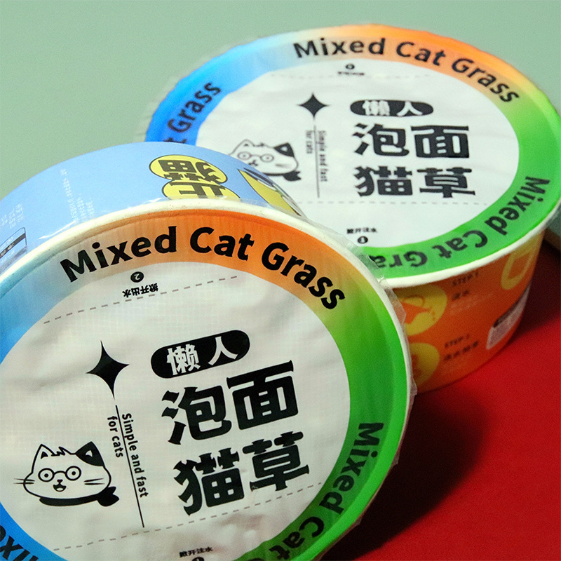 Césped para Gatos, Césped Artificial en Forma de Fideos Instantáneos, Cultivo Hidropónico sin Tierra, Caja de Césped para Gatos Perezosos, Planta en Maceta, Eliminación de Pelo, Autoentretenimiento, Golosinas para Gatos
