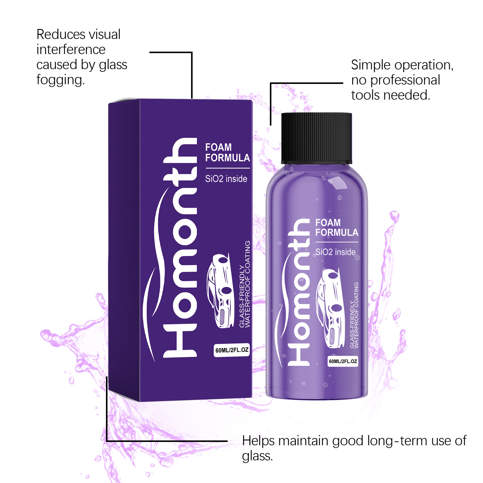 Homonth Car Glass Waterproof Coating, Rain Repellent, Clear Vision, Car Window and Rearview Mirror Coating Agent