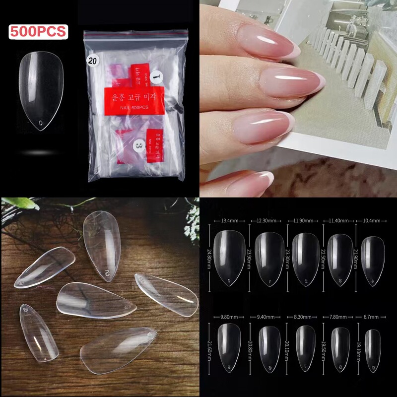 500 Pieces of Bagged Manicure Nails, Small Almond Tips, Transparent Natural Color Fake Nail Patches Ld003