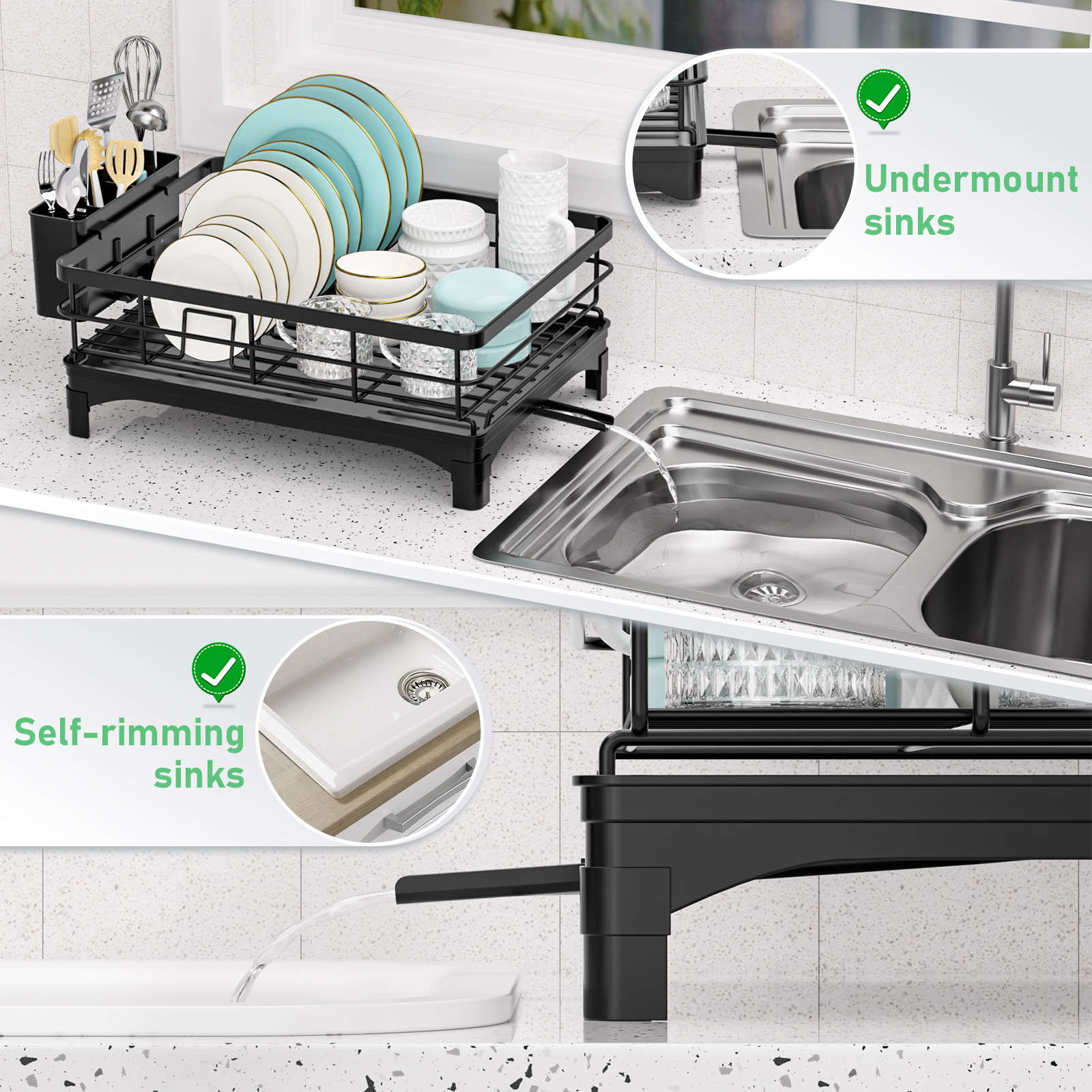 Estantes de cocina de comercio exterior, encimera, platos, rejilla de drenaje, almacenamiento de cocina, vajilla, tazas, palillos, estante de acabado de cocina para el hogar image 3